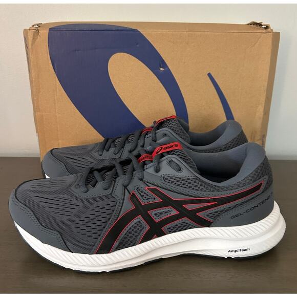 ASICS Gel Contend 7 Running Sneakers Grey Red Extra Wide - W Sz 9.5 / Mens 8 - Picture 3 of 10